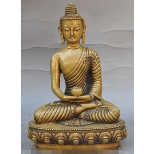 S02135 7"Tibet Buddhism Bronze Joss Seat Lotus Menla Medicine Buddha medical God Statue