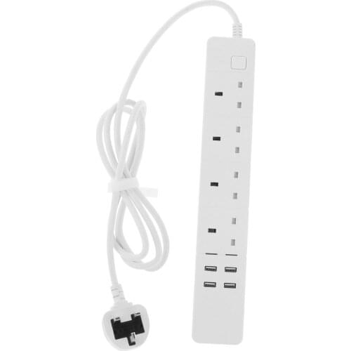 Power Strip 2.4A Fast Charging 4 USB Extension Socket Plug 4 Outlets Socket Adapter UK Power Strip