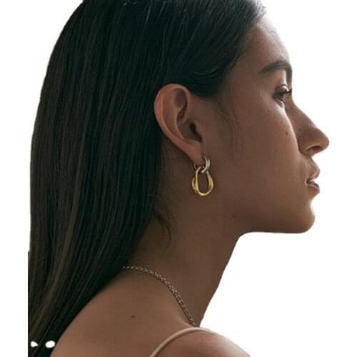 Punk Rock Cuban Chain Drop Earrings for Women Vintage Gold Silver Color Metal Chunky Twisted Earrings Statement Fashion Jewelry