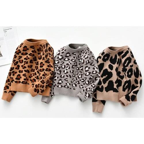 Baby Boys Girls Knitted Leopard Sweaters Pullover Tops Fall Winter Kids Casual Unisex Clothing
