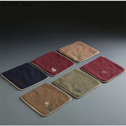 Embroidery thick absorbent tea cloth dish cloth tablecloth table mat cotton linen mat Kung Fu tea set accessories pot towel