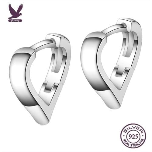 YiChong Real 925 Sterling Silver Minimalist Heart Hoop Earrings For Fashion Women Party Fine Jewelry Cute Geometry Accessories