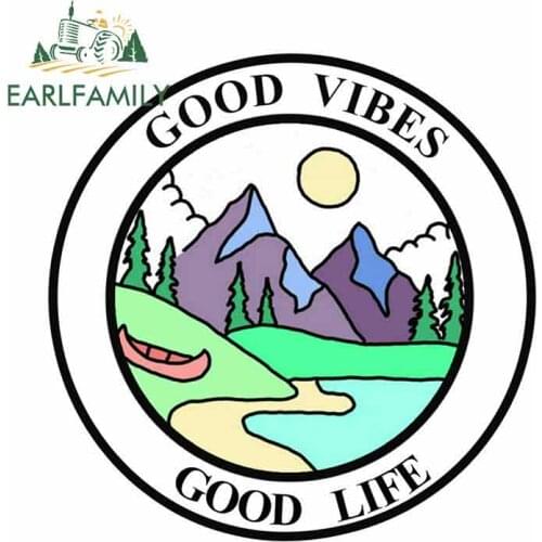 EARLFAMILY 13cm x 12.6cm for Good Vibes Life Sign Funny Car Stickers Waterproof Anime RV VAN DIY Fine Decal JDM Vinyl Car Wrap