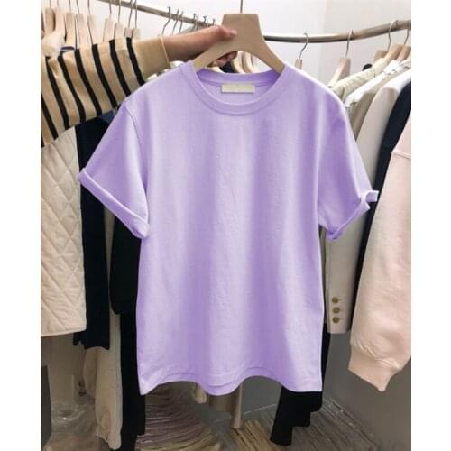 2021 Spring Summer New T-shirts Harajuku Oversized T-shirts Womens Solid Color 95% Cotton Korean Fashion Girls Tees