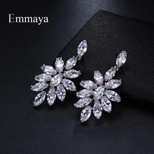 Emmaya Brand White Gold Color Fashion Simple AAA Cubic Zircon Flower Jewelry Earrings For Woman Elegance Wedding Party Gift