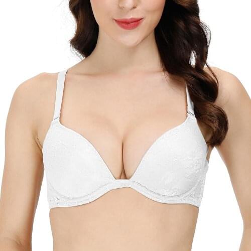 Pure White Push Up Lace embroidery women bra Sexy mesh Underwire Plus size Deep V plunge 65 70 75 80 85 90 95 100 A B C D DD E