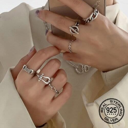 Knotted Geometry Rings For Women S925 Silver Opening Adjustable Hip Hop Korean Fashion New Trend Vintage Couples Jewelry INEFFA
