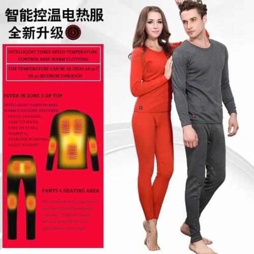 Winter Heated Underwear Suit Outdoor USB Battery Powered Electric Thermal Clothes Long Pant Electric Suit Control Temperature