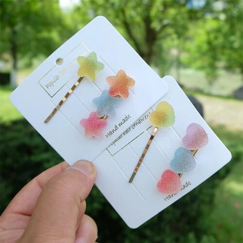 2pcs/set Girls Color Heart Metal Hair Clips Barrettes Fashion Hairpins For Women Candy Headwear Hair Accessories Styling Tools