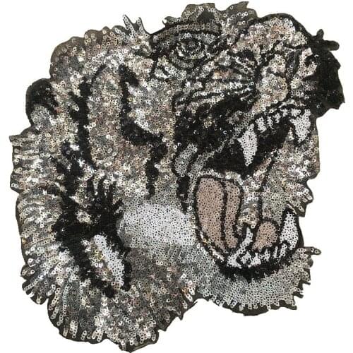 2PCS Silver Sequins Tiger Patches for Clothes T-shirt DIY Decoration Patch Fashion Applique Patches Iron on Paillettes Paste