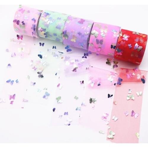 6cm 25Yards Soft Tulle Butterfly Printed Tulle Mesh Fabric DIY Tutu Skirt Bow Poms Hairbands Clips Wedding Birthday Decoration