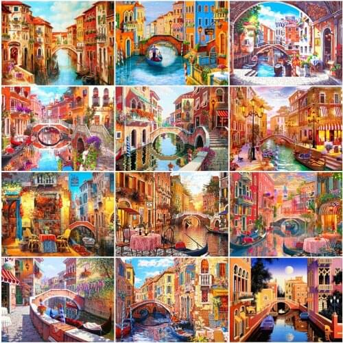 AZQSD Diy Frame Pictures By Numbers Bridge Handpainted Unique Gifts For Adults Painting By Number Venice Kits Home Decoration