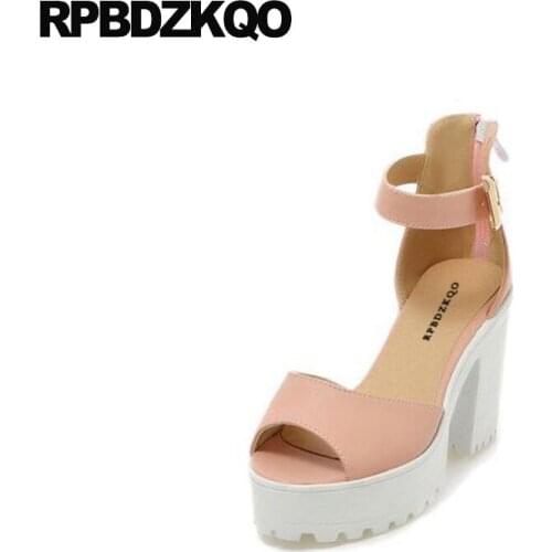 Sandals Ankle Strap Blue Pumps Fish Mouth Peep Toe High Heels 2018 Big Size 11 43 Crossdresser Block 10 42 Pink Shoes 4 34 Round