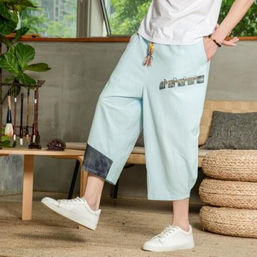 Elastic Waist Casual Sweatpants Men Big Size Trousers 5Xl New Man Pants 2021 Summer Baggy Male Harem Pants Cotton Linen Vintage