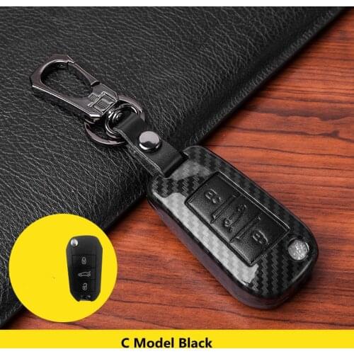 Carbon Fiber Genuine Leather Car Key Case Cover For Peugeot 107 206 207 208 306 307 308 407 408 508 RCZ For Citroen C2 C3 C4 C5