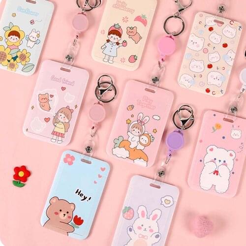 1Pc Korean Style Cartoon Card Holder With Keyring/Rope Women Men Business Card Holder Office School Creative Stationery