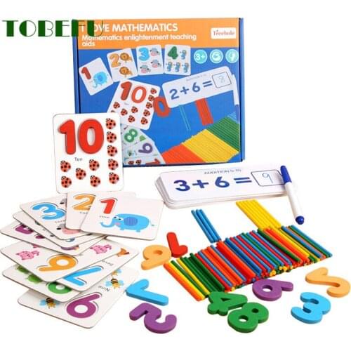 Kids Digital Enlightenment Aids Wooden Toddler Early Educational Number Matching Addition and Subtraction Math Toys for Children