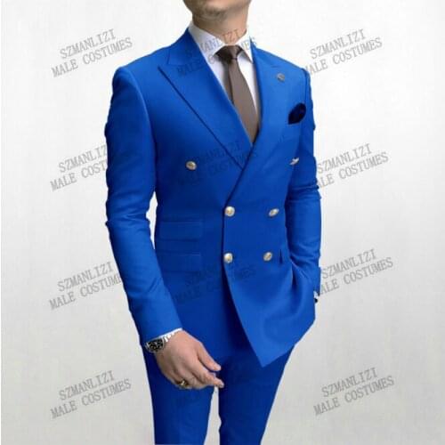 Double Breasted Royal Blue Wedding Prom Men Suit Groom Tuxedo Best Man Blazer Latest Design Costume Homme Mens Suit Jacket Pant