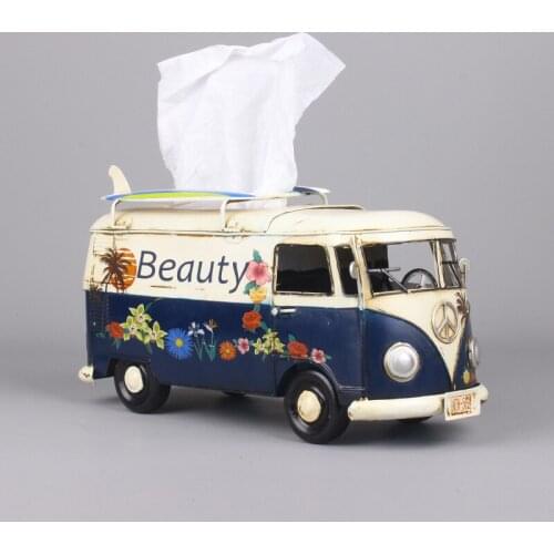 Multicolor Flower Bus Model Figurines Retro Car Tissue Box Home Decoration Ornaments Crafts Vintage Ornaments Living Room Decor