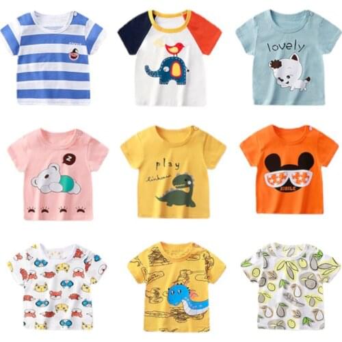 Cotton Cartoon Printed T-shirts for Kids 0-7Y Childrens Clothing Striped Fruit Animal Top Boys and Girls Clothes Kids Costumes