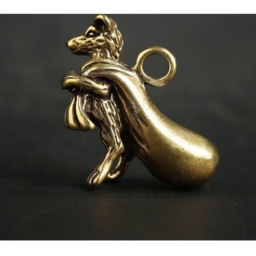 Personality retro Mini Brass Lucky gold coins bag Mouse craft DIY Keychain ring Pendant Feng Shui ornament Miniature decor a0279