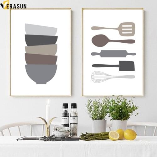 Cartoon Bowl Spoon shovel Posters And Prints Wall Art Canvas Painting Nordic Poster Wall Pictures For Living Room kitchen Decor