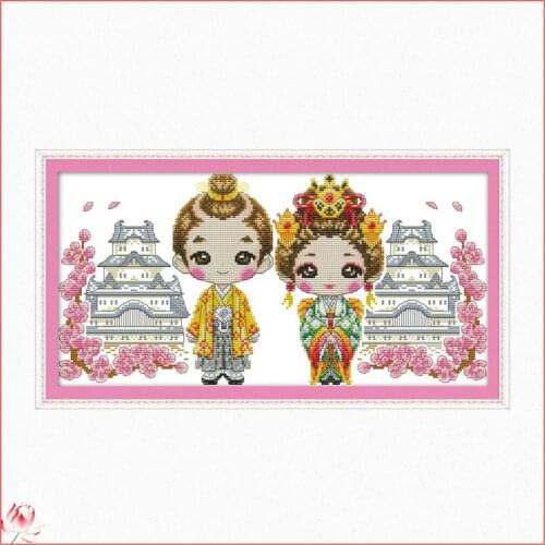 Joy Sunday The Kimono Wedding Cross Stitch Kit 14ct 11ct Printed Fabric Embroidery Kit DIY Handmade Needlework Home Decoration