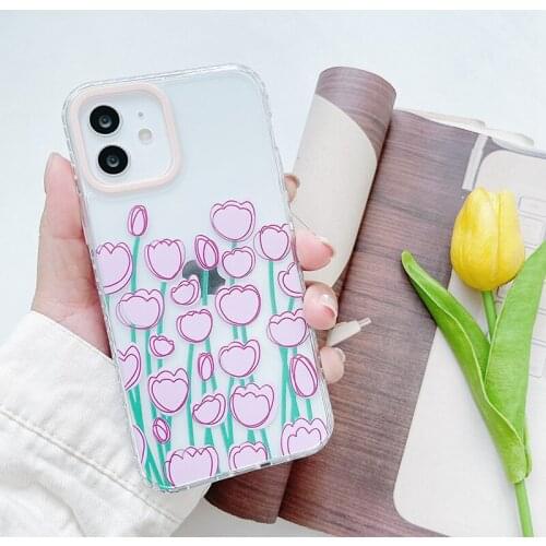 Korean Flower Phone Case For iPhone 11 12 Pro Max Mini XR X XS Max 78 SE2020 Cute Clear Dirt-resistant Shockproof Soft Cover