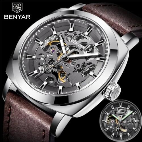 2021 New BENYAR Top Luxury Brand Automatic Mechanical Watches Mens Business Fashion Leather Strap Waterproof Wristwatch for men