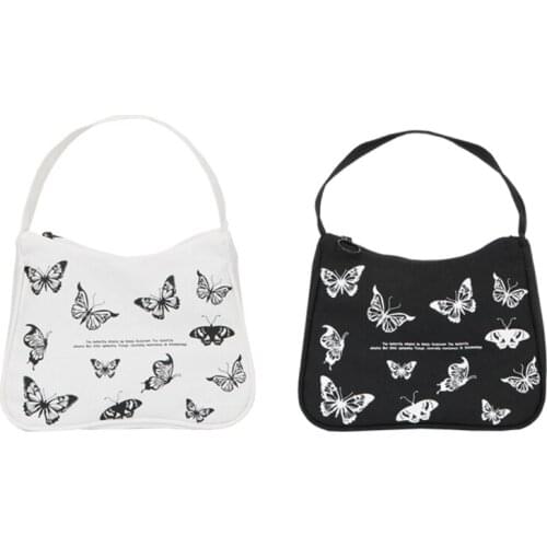 N7MF Ladies Shoulder Bag Butterfly Printed Underarm Bag Fashion Canvas Handbag