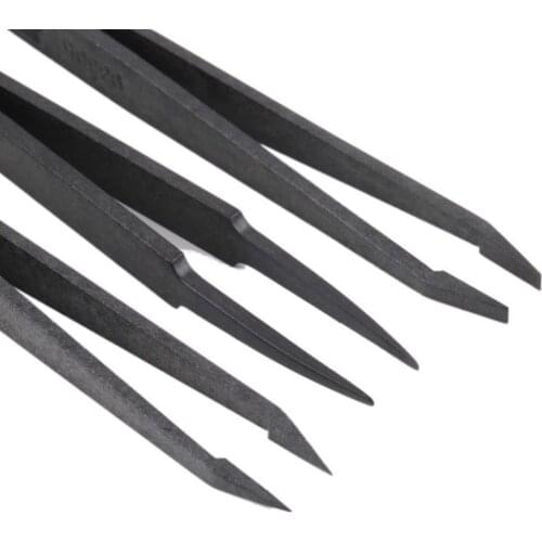 NEW 6Pcs/set Carbon Fiber Tweezers Kit Plastic Antistatic Straight Curved Anti-static Conductive Tweezer Clip Hand Sewing Tools
