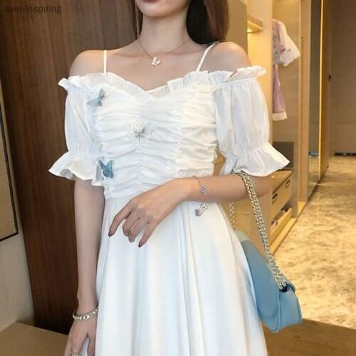 2021 Summer New Dress Fresh and Sweet Fashion Butterfly Temperament Is Thin Trendy Strapless White Elegant Fairy Skirt