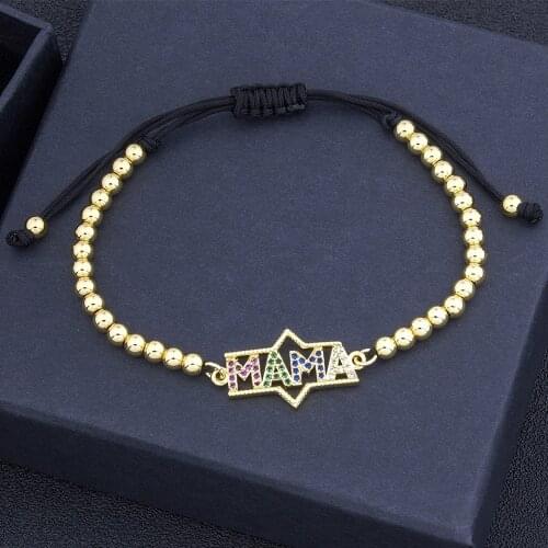 Top Quality Black Rope Adjustable Handmade Copper Bead Bracelets Bangles Cubic Zirconia Rhinestone Bracelets For Women Mama