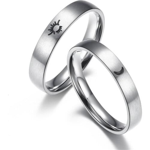 Sales With Free Shipping Drawing Moon Star Couple Paired Rings For Unisex Men Women Lovers Stainess Steel Glow Minimalist Marry