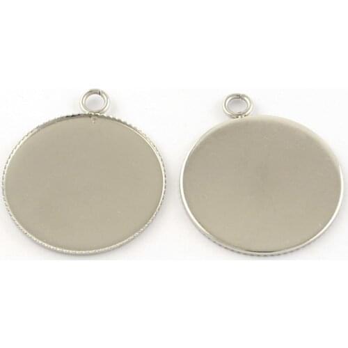 100pcs Tray: 30mm 304 Stainless Steel Pendants Cabochon Settings Flat Round for Jewelry Making 36x31x2mm Hole: 3mm