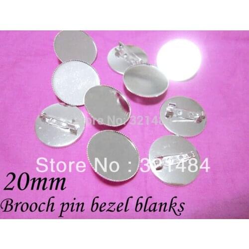 Silver plated metal safety pin brooch bezel blanks, brooch base 20mm cameo setting