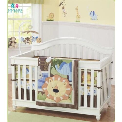 Baby Boy Bedding Sets Cartoon Cute Lion Patterns Embroidery Baby Infant Bed Bumpers 100%Cotton Soft Newborn Baby Bed Sheet Quilt