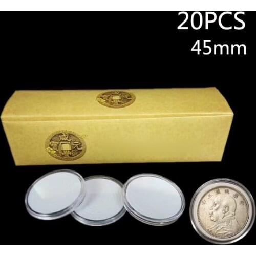 Adjustable 20Pcs 45mm Round Cases Coin Storage Capsules Holder With Pads Plastic Coin Bag Protect Collections Home Storage
