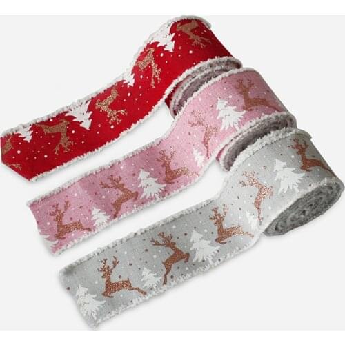 Christmas DIY Fabric Swirl Ribbon Burlap Ribbon With Wired Edge Gift Wrapping Christmas Tree Ribbon Wreath Bows