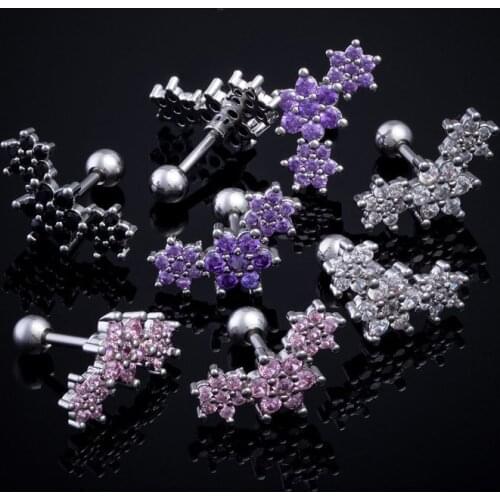 1Pc Three Flower 11mm Steel CZ Conch Rook Tragus Stud Ear Piercing Jewelry Cz Ear Studs Helix Piercing Cartilage Earring