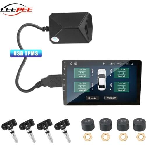 LEEPEE USB Android Car TPMS Tire Pressure Monitoring System Display Alarm Interior Exterior Auto Accessories Universal 4 Sensors