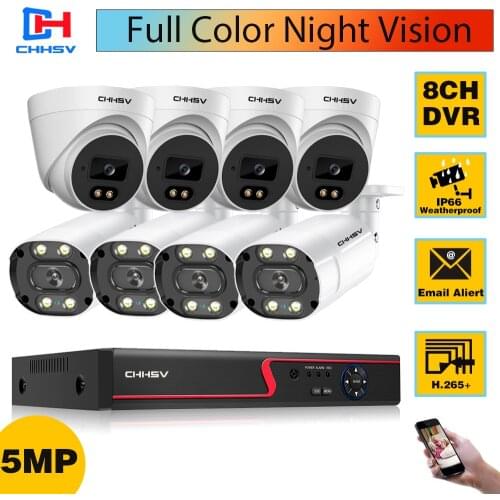 H.265 8CH CCTV Camera Security System DVR Kit 5mp Outdoor Waterproof Color Night Vision Video Surveillance AHD Camera System Set