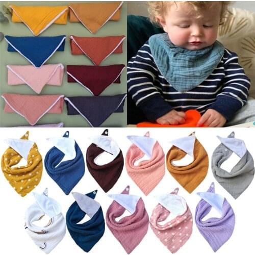1pc Cotton Baby Bibs Double Layers Gauze Solid Color Newborn Triangle Saliva Towel Snap Button Soft Burp Cloth Baby Stuff
