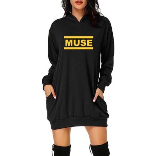 Muse Women Hoodies Autumn Winter Loose Long Sleeve Cotton Fashion Pocket Sweatshirt Tops Rock Band Casual Vintage Dress