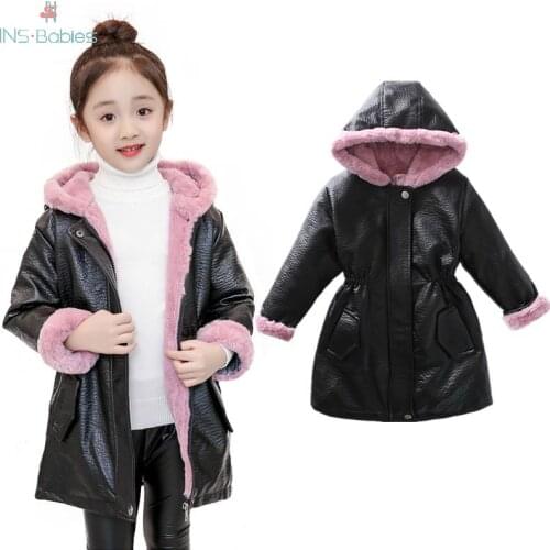 Winter 2020 Trench Coat Kids for girls Thickened Long sleeve Windbreaker Teenage Girl Trench Coat outerwear black clothing 2020