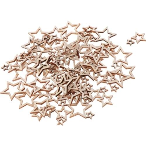 100Pcs Wooden Hollow Stars Embellishments Small Craft Decoration Scrapbook