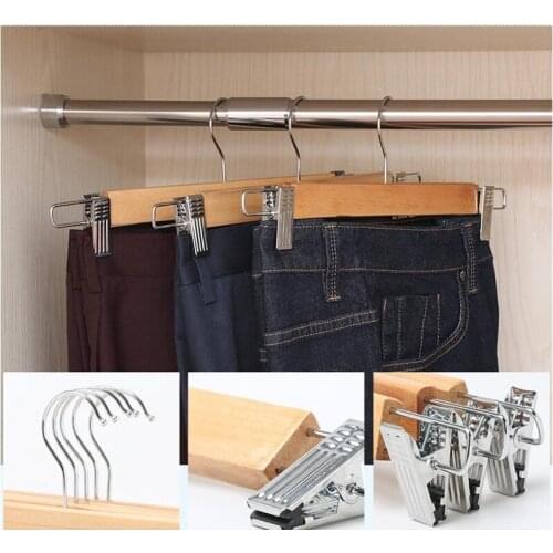 5 PCS/lot Solid Wood Pants Rack Multifunction Hangers Trousers Rack for Pants Household Pants Hanger With Stainless Steel Clip