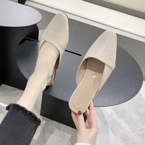 2020 spring ladies slippers outside Half-drag flat non-slip solid color personality irregular skin-friendly dating shoes U30-17