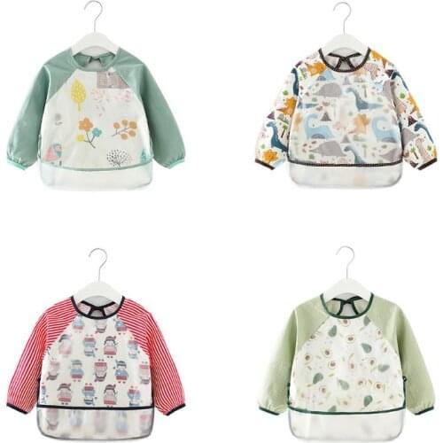 Waterproof Baby Kids Apron Newborn Toddler Cartoon Long Sleeve Art Feeding Bib Burp Cloths Accessories