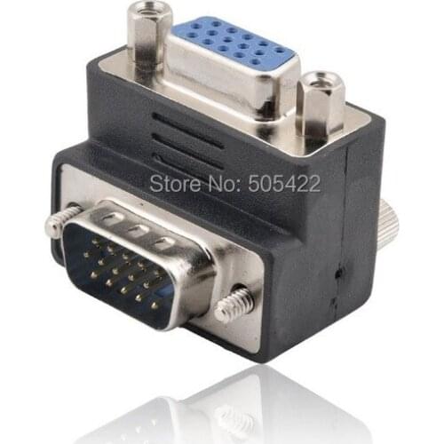 High Quality VGA 15 Pin Male To Female M/F 90 degree Right Angle Adapter Cord Monitor Connector Adapter